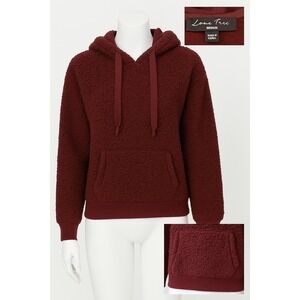 Love Tree Medium Sherpa Fleece Hoodie Sweatshirt Burgundy Faux Fur Pullover Cozy